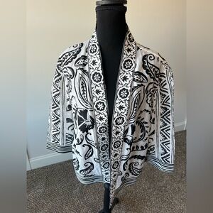 Chico’s Kimono Top in Black/White Pattern Cotton Silk Size 0 (S) Lightweight